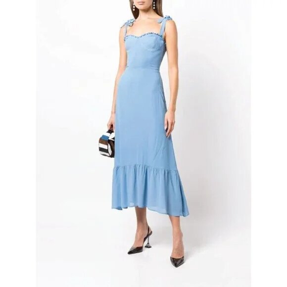 Reformation Nikita Midi Dress in Azure Blue Size 0 - Picture 5 of 11